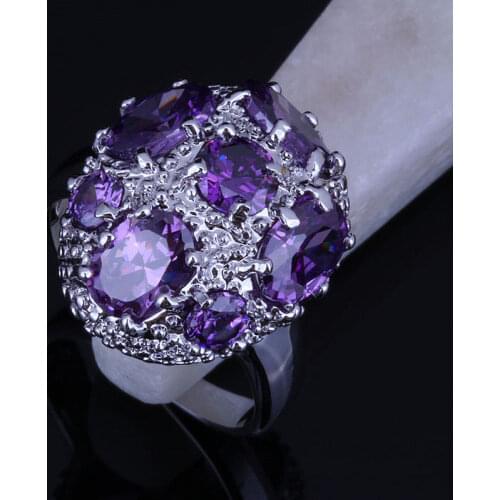 Love Monologue Oval Shaped Paved Purple Crystal Rings, Silver Color Rings for Women Wedding Jewelry J0302