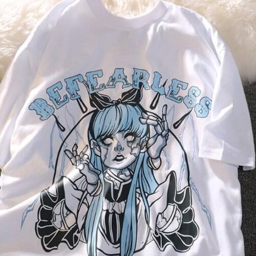 2021 Summer Women T-shirt Goth T-shirt Female Aesthetic Loose Harajuku Kawaii Korean Cartoon Loose Clothes Tops Tee Clothes