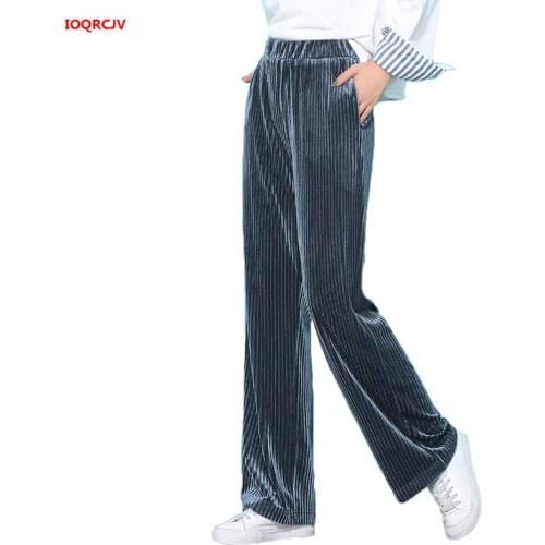 High Quality Female Gold Velvet Wide Leg Pants Winter Elastic High Waist Plus Velvet Thicked Women Trousers Plus Size 4XL W1699