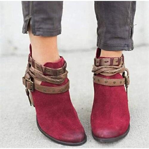 2021 New Women Boots Spring Autumn High Heels Shoes Female Rivet Buckle Daily Shoes Short Boots PU Leather Ankle Boots