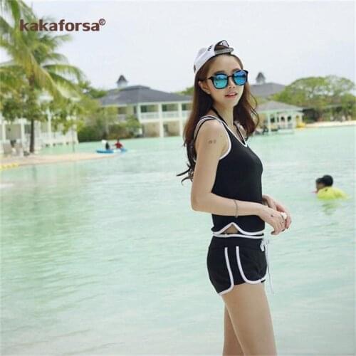Kakaforsa 2 piece solid sports swimwear Conservative Swimsuit Women Swimwears Beach Bathing Suit Swimsuits Brazil Biquini