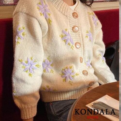 Womens Sweater Za Embroidery Floral Print Cotton Wool Cardigans Female Long Sleeve Thick Winter Single Breasted Mujer Tops