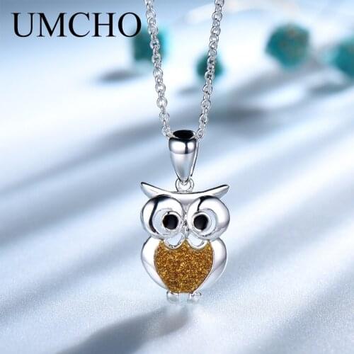 UMCHO Romatic Cute Owl Women Pendant Necklace 100% S925 Sterling Silver Necklace For Girl Elegant Gift Animal Jewelry