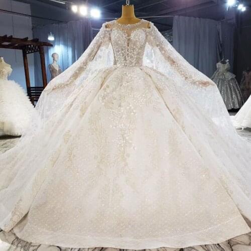 Crystals Long Sleeves Wedding Dresses 2021 Beaded Lace Appliques With Cape Shawl Vestido De Novia Beaded Bridal Gowns