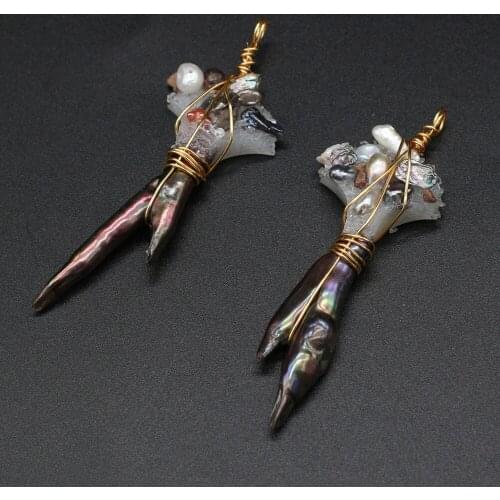 1pcs Natural Pearls Pendants Reiki Heal Gold Color Wire Wrap Pearls for Jewelry Making Necklace Earring Supplies