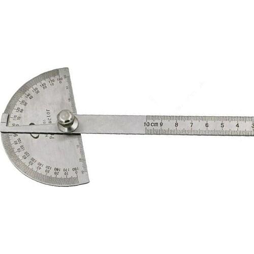 10cm 0-180 Degrees Protractor Square Corner Test Ruler Goniometer Round Ruler Head Rotary Angle Rule Arm Ruler Stainless Steel