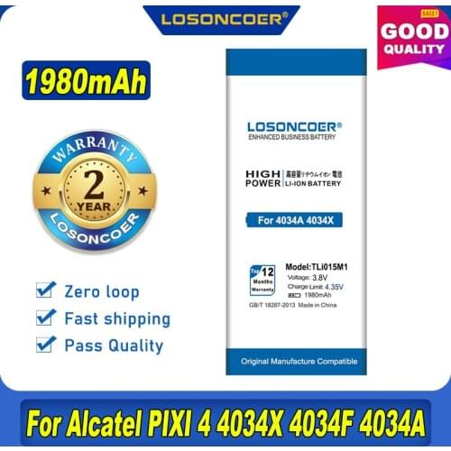 100% Original LOSONCOER TLi015M1 For Alcatel PIXI 4 4034X 4034F 4034A 4034D One Touch Pixi 4 Battery