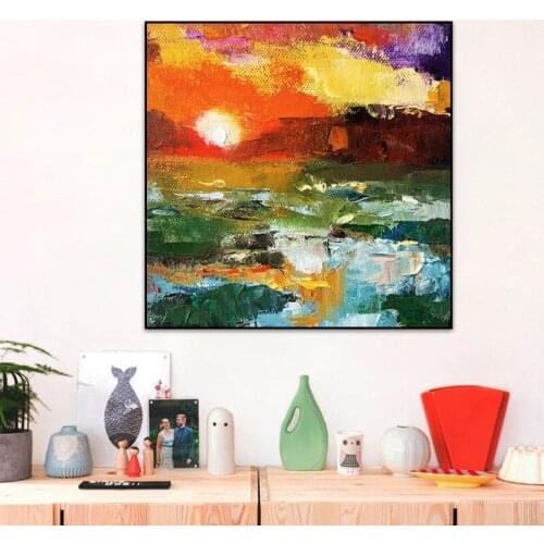 100% Hand Painted Oil Painting Abstract Coloful Sunset Glow On Canvas Textured Modern Canvas Wall Art For Living Room Home Decor