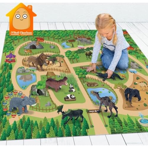 12PCS Animal World Zoo Model Action Figure Toy Set Cartoon Plastics Simulation Animals Mat Collection Educational Toy For Kids