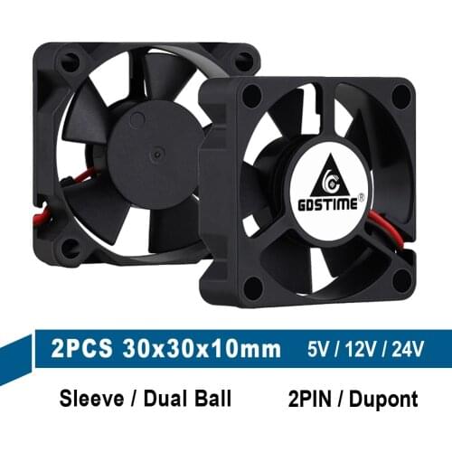 2Pcs Gdstime DC 5V 12V 24V 3cm 30mm 30x30x10mm Dual Ball bearing Cooling Fan 30mmx10mm 3010 Mini 3D Printer Brushless Cooler Fan