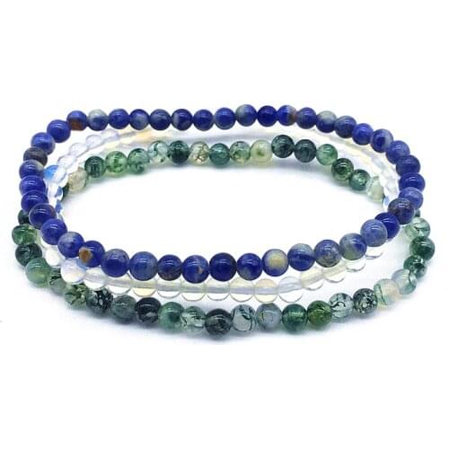 3pcs/Set Small Bead Bracelet 4 mm Nature Stone Opal Moss Agates Sodalite For Girls Women Men Yoga Bangle