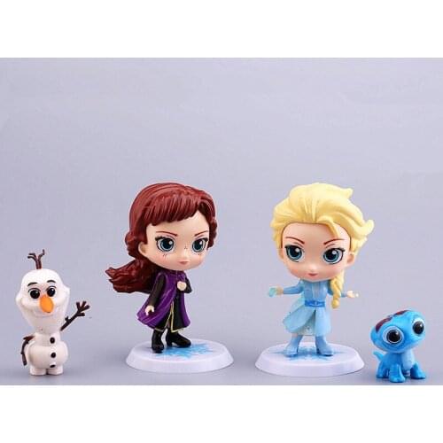 4Pcs/Set Q Posket Disney Frozen 2 Action Figure Princess Anna Elsa Olaf Fire Spirit Figures Model Toy for Children Gift