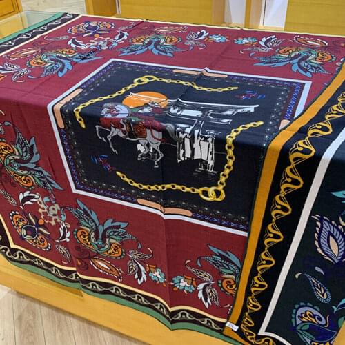 50% Cashmere 50% Silk Scarf Women Fashion Boho Style Double-sided Horse Paisley Shawl Stole Large Kerchief Hijab 135*135cm