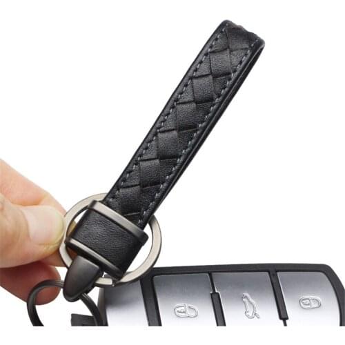 Car Keychain Keyrings For Hyundai I30 Tucson Accent I20 Creta Metal Double Rings Gentleman Business Hand Woven Leather Key Chain