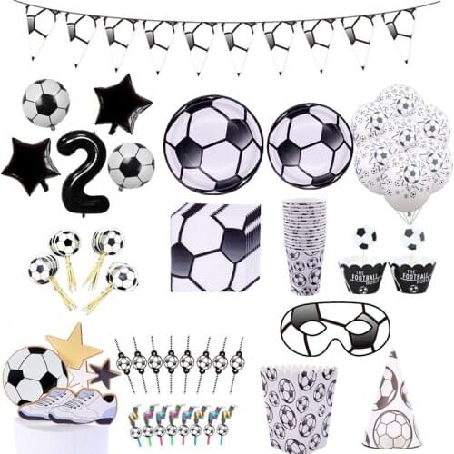 White black football Soccer Theme Cup Plate Tableware Set kids girl boy Favor Happy Birthday Party Supplies Decoration