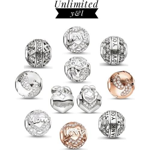 Mom/Baby Footprint/Forever Love/Kiss/Thank You Karma Beads Silver/Rose Gold Fashion Jewelry Accessories Fit Bracelets Necklaces