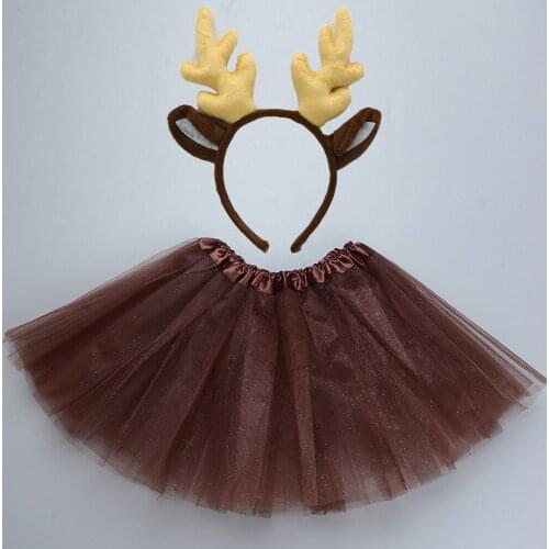 Kids Women Animal Christmas Deer Antler Elk Ear Horn Cosplay Headband Skirt Set Children Party Costume Halloween