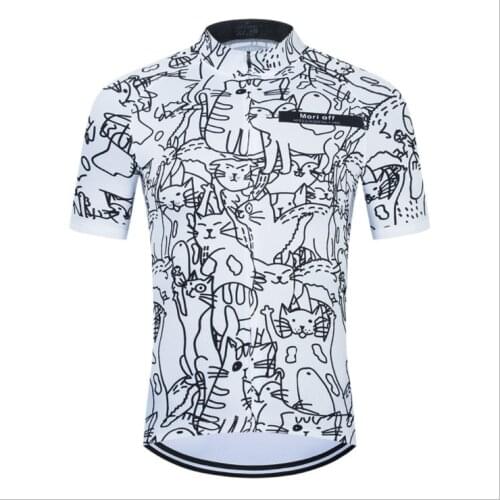 Breathable Unisex White Cartoon Cat Cycling Jersey Spring Anti-Pilling Eco-Friendly Bike Clothing Top Road Team Bicycle -40