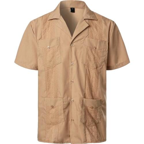 Ethnic Floral Summer Shirts for Men Cuban Camp Guayabera Mens Clothing Brand Cotton Casual Loose Men Short Sleeve Shirts Camisas