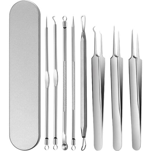 8 Pcs/Set Stainless Steel Facial Acne Blackhead Remover Needles Extractor Pimple Blemish Removal Double Head Face Care Tools