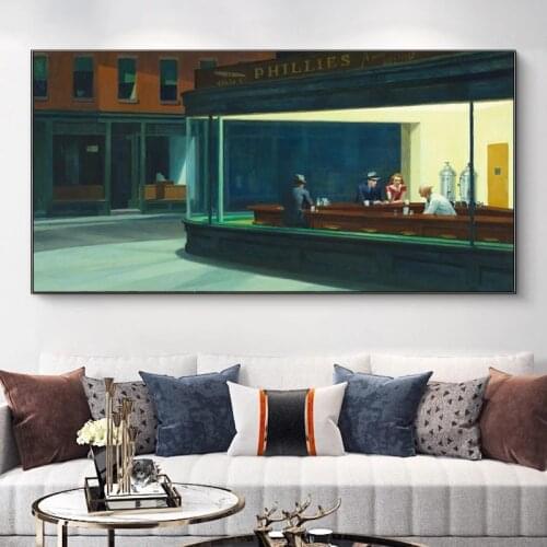Famous Painting Nighthawks By Edward Hopper Canvas Painting Art Posters and Prints Wall Art Pictures for Living Room Home Decor
