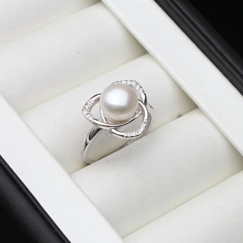 Cute Black Cultured Natural Freshwater Pearl Ring Women,Resizable 925 Sterling Silver Ring Elegant Fine Jewelry Gifts
