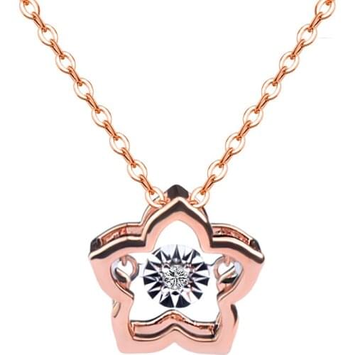 NYMPH Real Diamond Pendant Necklace 18K Rose Gold 45cm AU750 Star Gapendants Chain Heart Pendant For Women Fine Jewelry Gift