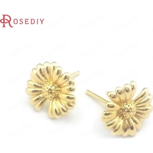 39652)10PCS 10MM 24K Gold Color Brass Daisy Flower Stud Earrings Pins Earrings Jewelry Making Supplies Diy Findings Accessories