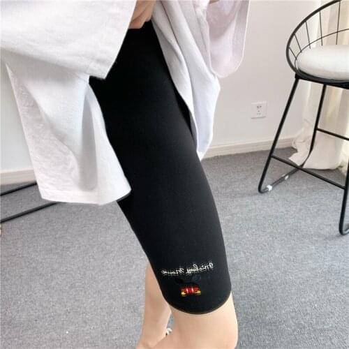 New Mickey Cartoon Embroidery Pure Cotton Leggings Girl Five-Point Leggings Letter Embroidery High-Waist Womens Sports Pants