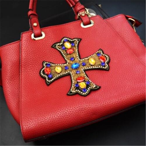 Maxsin 1 Pcs High Quality Hand-beaded Large Heart-shaped Cross Patch Hand-sewn Sequins Rhinestone Garment Decoration DIY