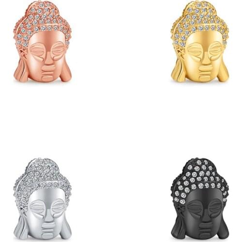 Copper Buddha head Micro Pave CZ Beads Charm Bracelet Connectors For Women Men DIY Jewelry Making Cubic Zirconia Accessories