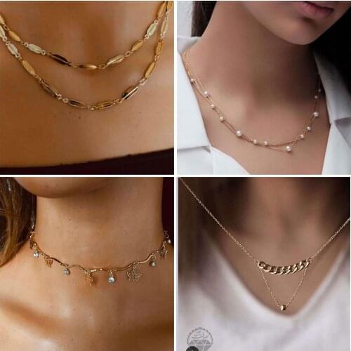 HaHaGirl Fashion Gold Color Pear For Women Chain Necklace Girl Choker Necklaces Jewelry Simple Ladies Pentagon-Star Jewelry Gift