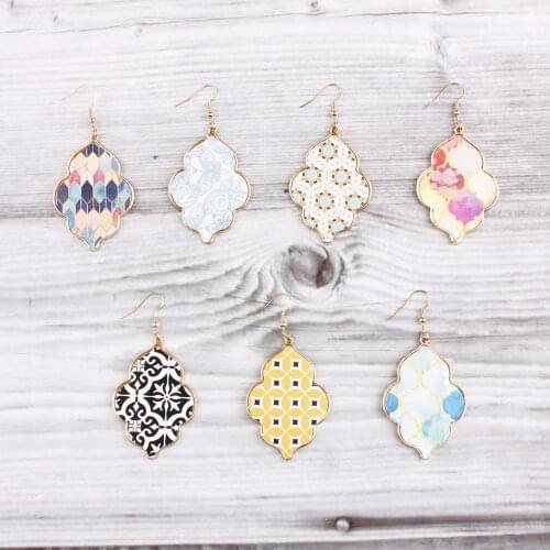 Trendy Chic Morocco Magnolia Teardrop Dangle Drop Earrings for Women Baroque Printed Leather Morocco Dangle Drops Earrings