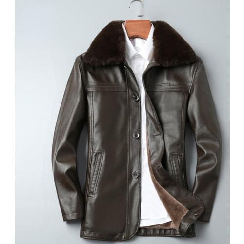 Winter Leather Jacket Oversize Men Velvet Warm Leather Coat Long Sleeve Faux Fur Coat Button Up PU Overcoat Male Windbreaker 3xl