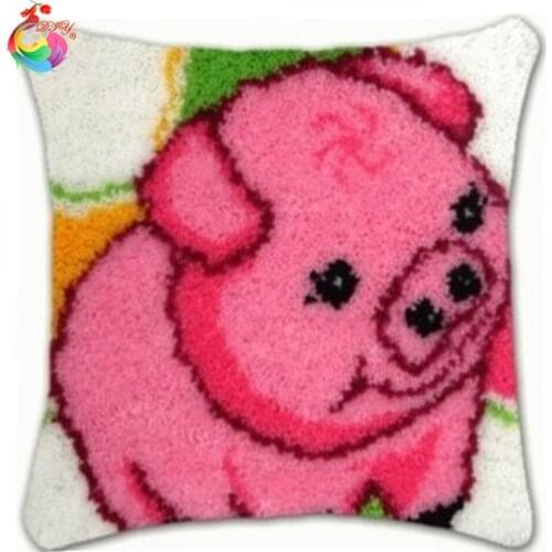 Latch Hook Cushion Kits for Embroidery Pre-printed Color Canvas Pink pig home decoration Sofa Pillows Wedding Decorative QS1254