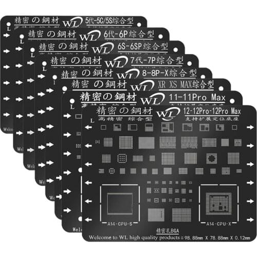 Black Steel BGA Reballing Stencil Kit for iPhone 12 Pro/11/XS/XS MAX/XR/X/8P/8/7P/7/6S/6 CPU IC Chip Tin Planting Soldering Net