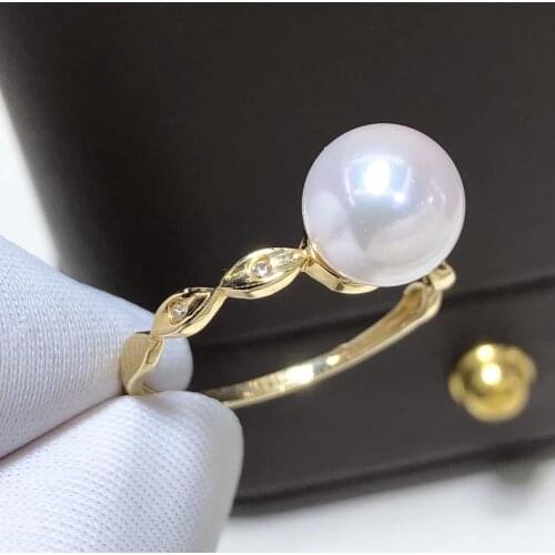 D417 Pearl Ring Fine Jewelry Solid 18K Gold Round 8-9mm Natural Ocean Sea Water Akoya Pearls Rings Japan Origin for Women