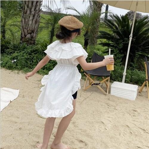 2021 Korean style girls ruffles dress fashion summer girls dresses 6-12 years B332