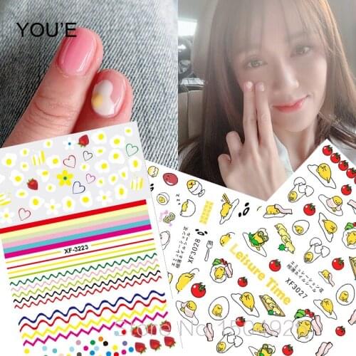 Popular 3D Hot Eggs Broken Nail Art Stickers for Nails Back Glue Decals Manicure Design DIY New Fresh Nails Sticker Accessoires