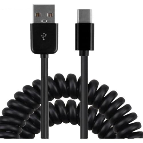 Type C Spring Cable Fast Charging Stretch Cable Adapter 5V 2A USB Charger Cord for Xiaomi 4c Onplus2 NEXUS 5X 6P ZUK Z1 2 Black