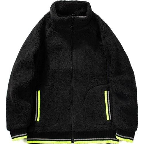 Autumn Winter Contrast Color Lamb Wool Hoodies Men Fashion Thicken Long Sleeve Man Zipper Jackets Sweatshirt Warm Cardigan Coat