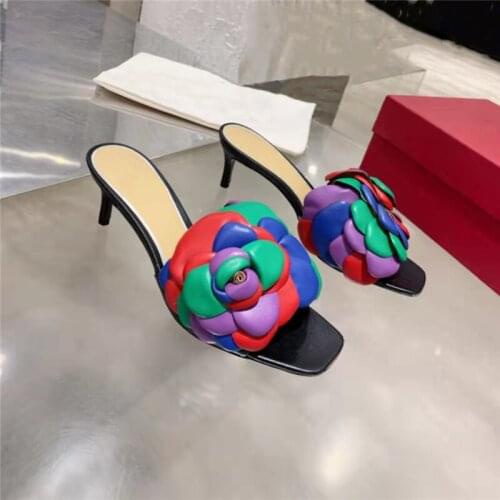Womens high-heeled slippers multi-color new luxury deliberate summer outdoor sandals womens comfortable sandals with flowers