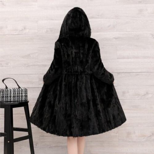 Natural Real Pieces mink fur coat female mink fur long overcoat hooded