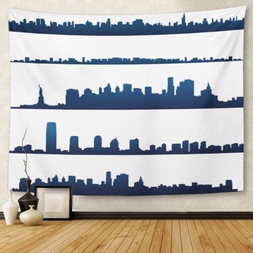 Blue Skyline New York City Silhouettes Cityscape Outline Skyscraper Tapestry Wall Hanging for Living Room Bedroom Dorm 50x60