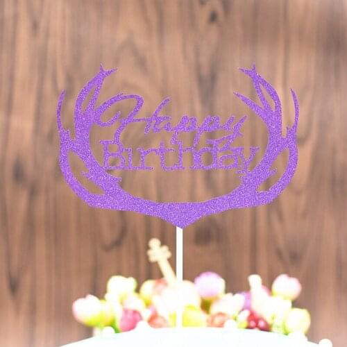 Happy Birthday Cake Topper Glitter Paper Cupcake Deerlet Toppers For Boy Girl Birthday Party Family Cake Decoration Supplies