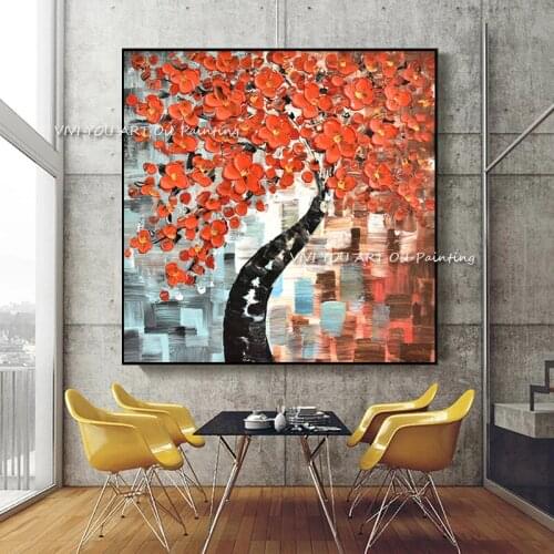 The High Quality Handmade Abstract Art Thick Knife Canvas Oil Painting For Home Decoration Color Orange Flower No Framed Picture