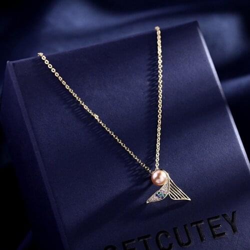 Japanese and Korean Beauty Fishtail Pearl Necklace Womens New Zircon Inlaid Personalized Indifference Design Jewelry