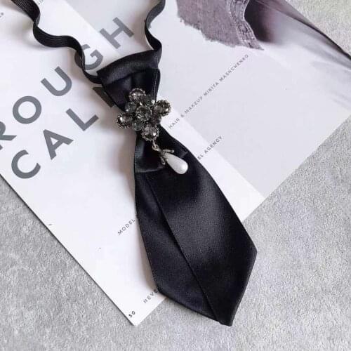2021 Women Wedding Party Work Shirt Bowtie Cravat Lady Necktie Alloy Head Rhinestone Elastic Strap Clip Pins Ribbon Chic Bow Tie