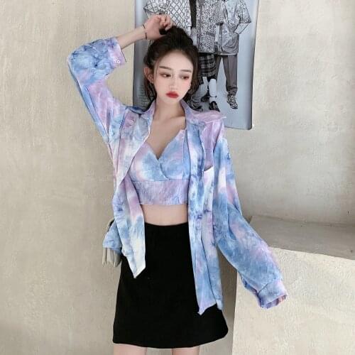 2021 New Spring Autumn Women Set Two piece set Sexy tanks and Fashion Causal Tie dye Shirt female set Korean style