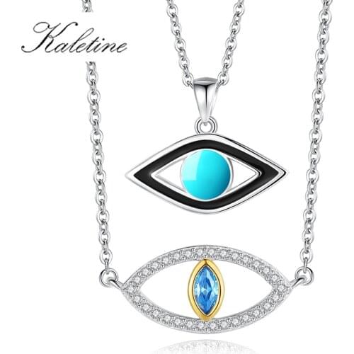 KALETINE Turkish Round Evil Eye Pendant 925 Sterling Silver Necklace Woman Micro Pave CZ Zircon Necklace Best Gift For Female